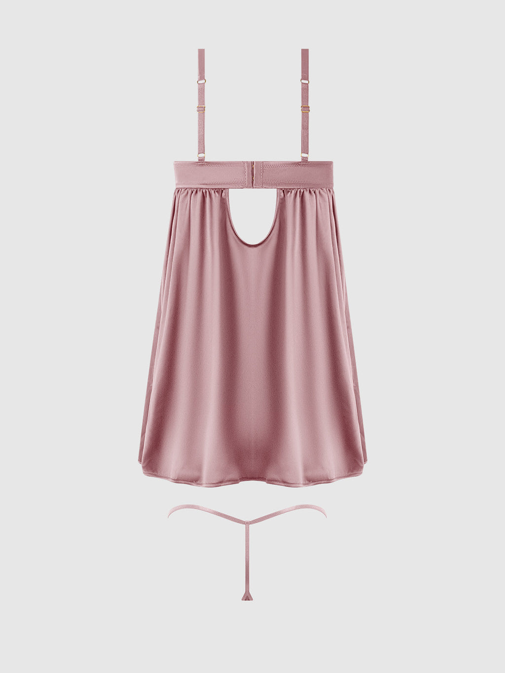 Brigeta Satin & Mesh Corsetted Babydoll Set Mauve