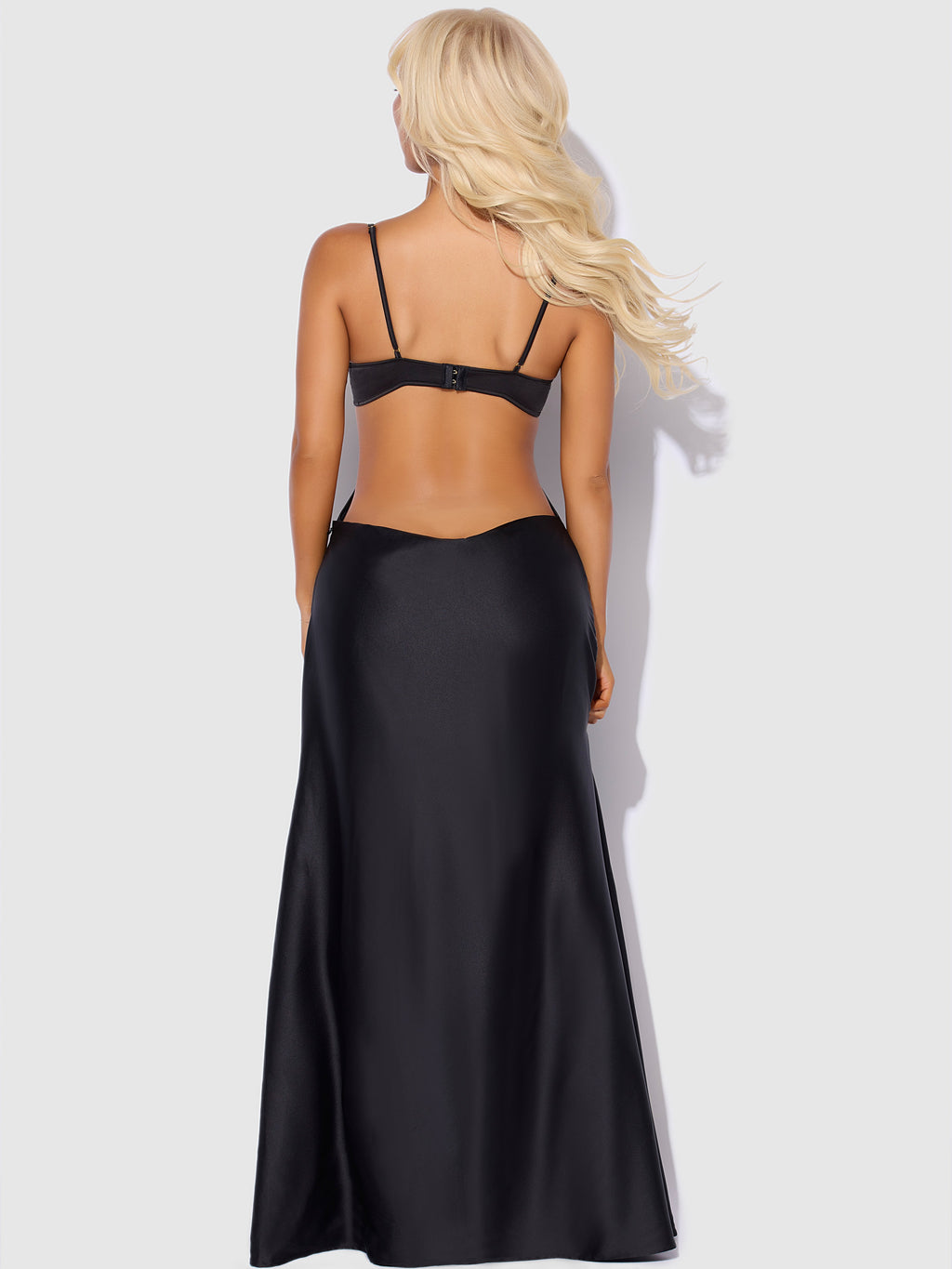 Brigeta Satin Mono Wire Long Gown Black