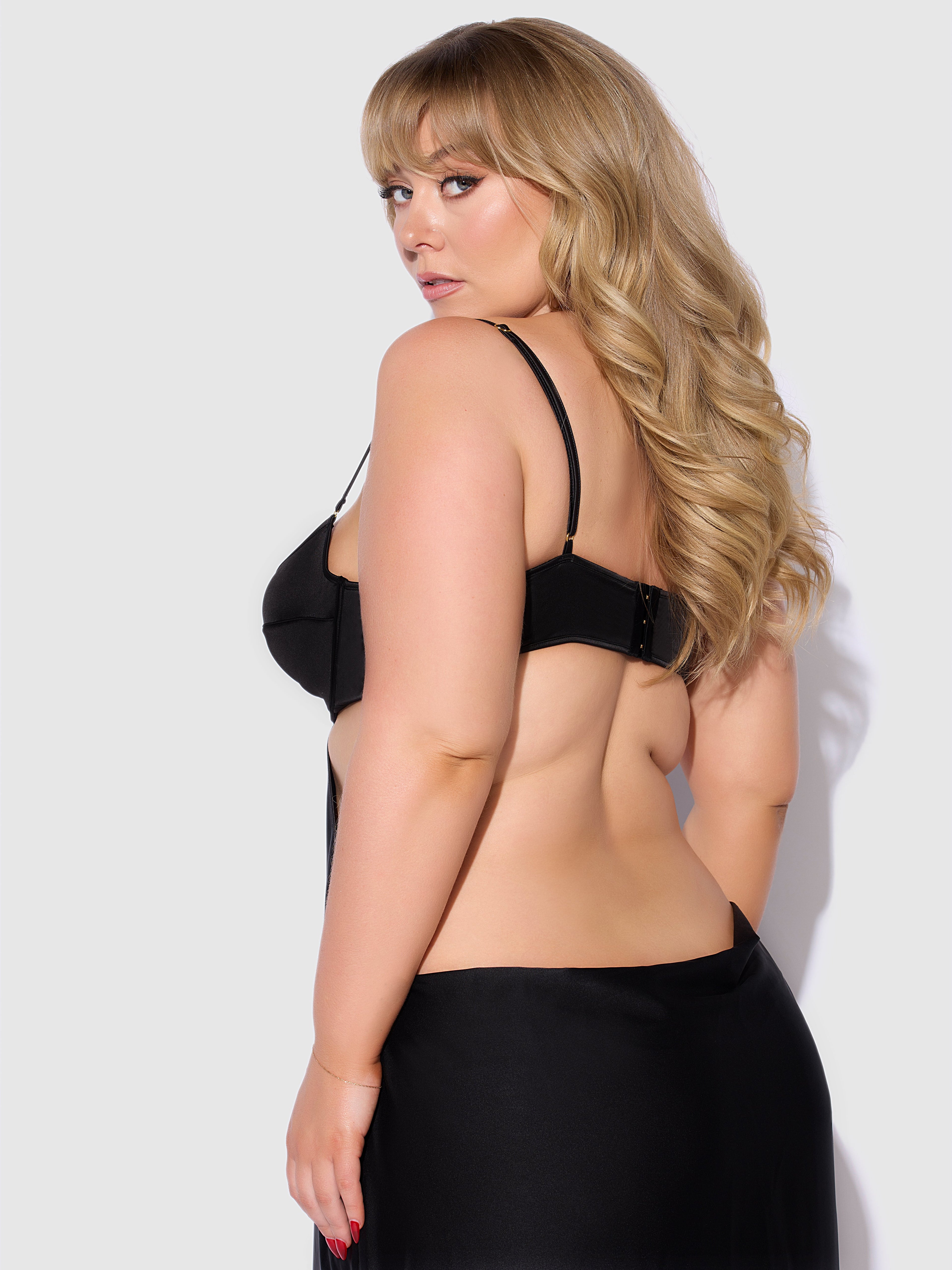 Brigeta Satin Mono Wire Long Gown Black