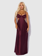 Brigeta Satin Mono Wire Long Gown Burgundy