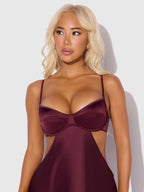 Brigeta Satin Mono Wire Long Gown Burgundy