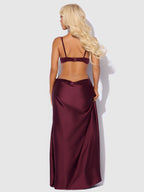 Brigeta Satin Mono Wire Long Gown Burgundy