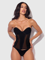 Juliet Satin & Mesh Plunge Underwire Corset Black
