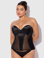 Juliet Satin & Mesh Plunge Underwire Corset Black