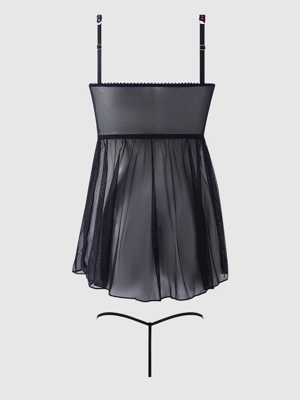 Bellvian™ Mia Embroidered Mesh Drop Waist Babydoll & G-string Set