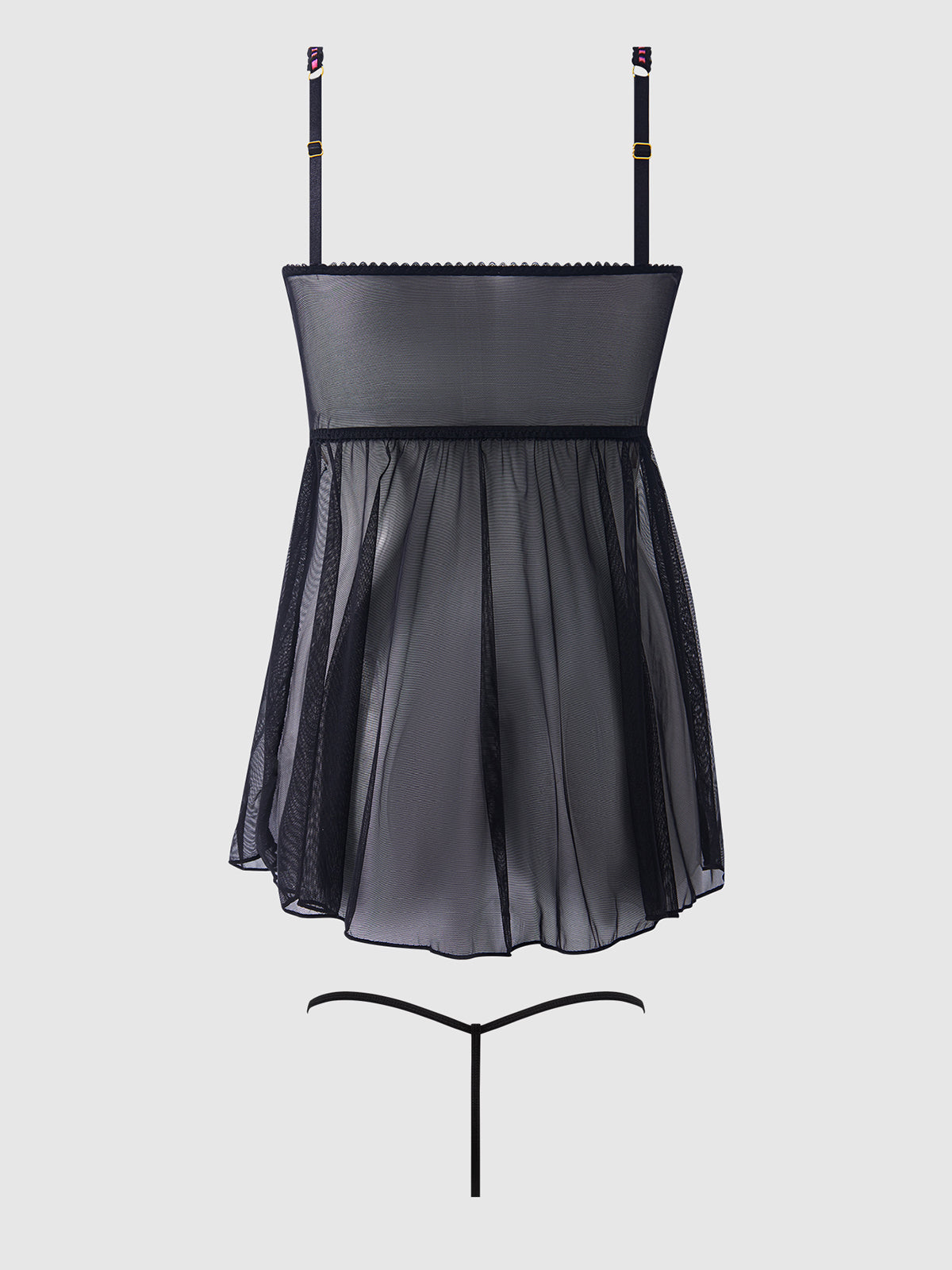 Bellvian™ Mia Embroidered Mesh Drop Waist Babydoll & G-string Set