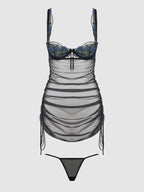 Bellvian™ Mia Embroidered Mesh Side Cinch Chemise & G-string Set