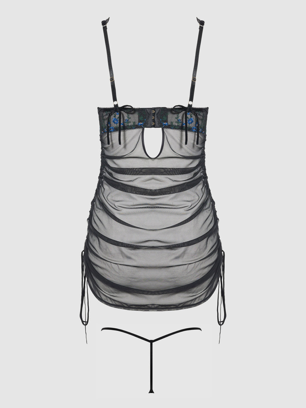 Bellvian™ Mia Embroidered Mesh Side Cinch Chemise & G-string Set