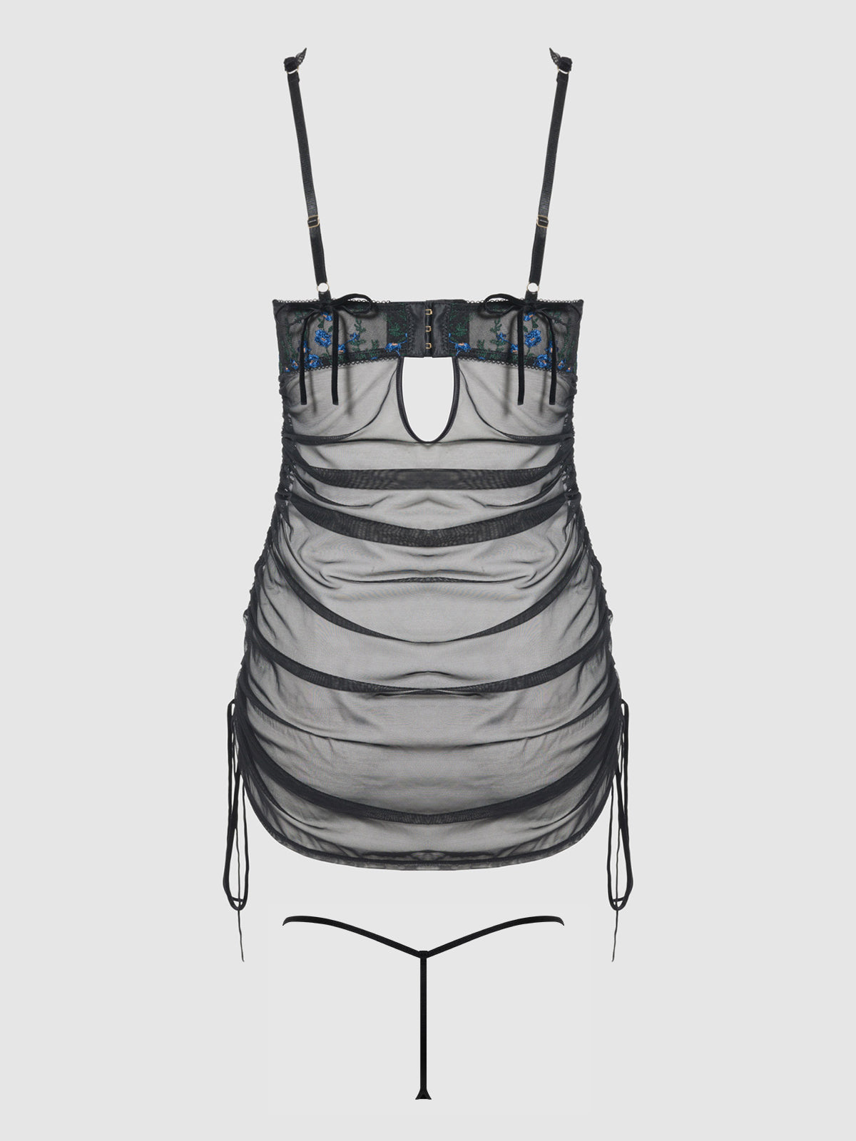 Bellvian™ Mia Embroidered Mesh Side Cinch Chemise & G-string Set