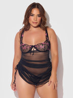 Bellvian™ Mia Embroidered Mesh Side Cinch Chemise & G-string Set