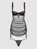 Bellvian™ Mia Embroidered Mesh Side Cinch Chemise & G-string Set