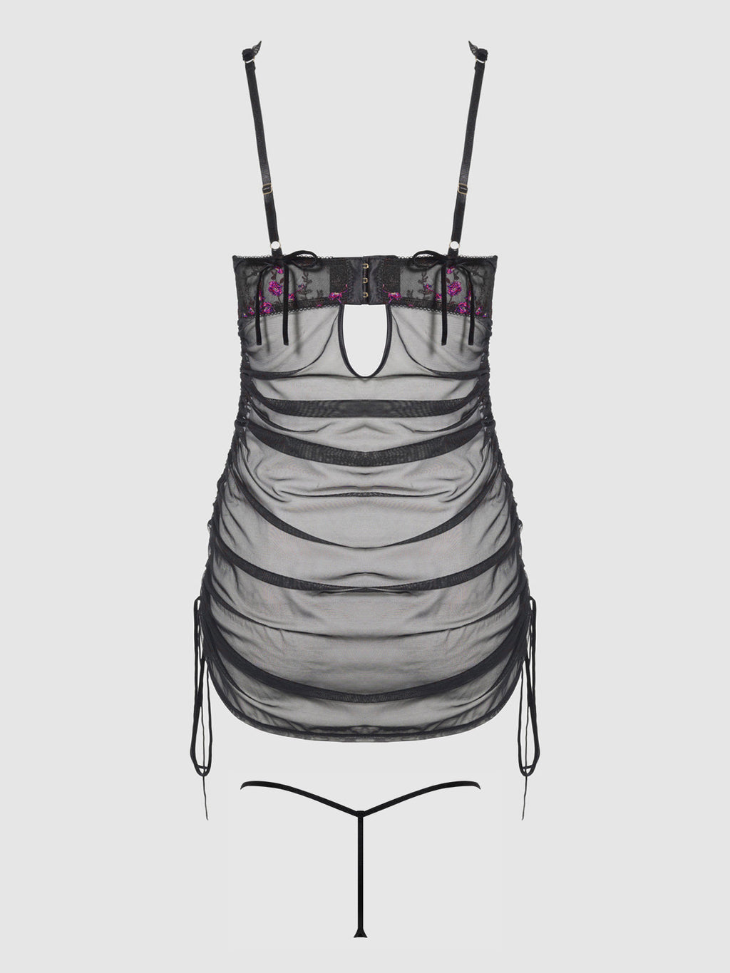 Bellvian™ Mia Embroidered Mesh Side Cinch Chemise & G-string Set