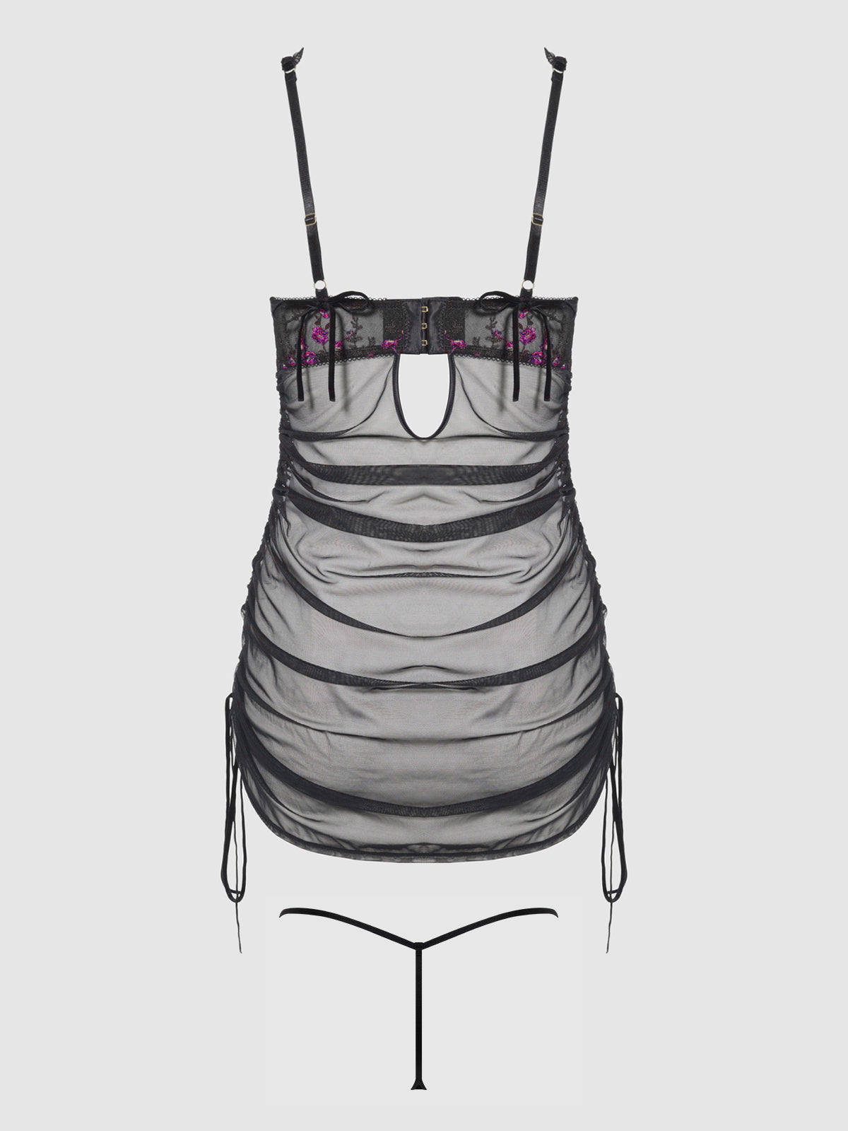 Bellvian™ Mia Embroidered Mesh Side Cinch Chemise & G-string Set