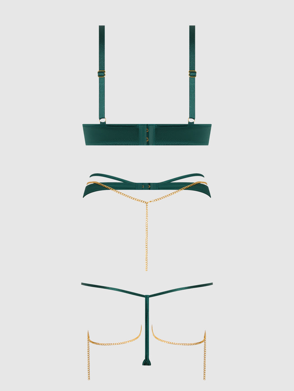Bellvian™ Evangeline Satin & Chain Push Up Bra Set Emerald