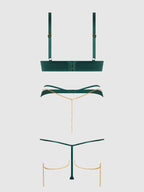 Bellvian™ Evangeline Satin & Chain Push Up Bra Set Emerald