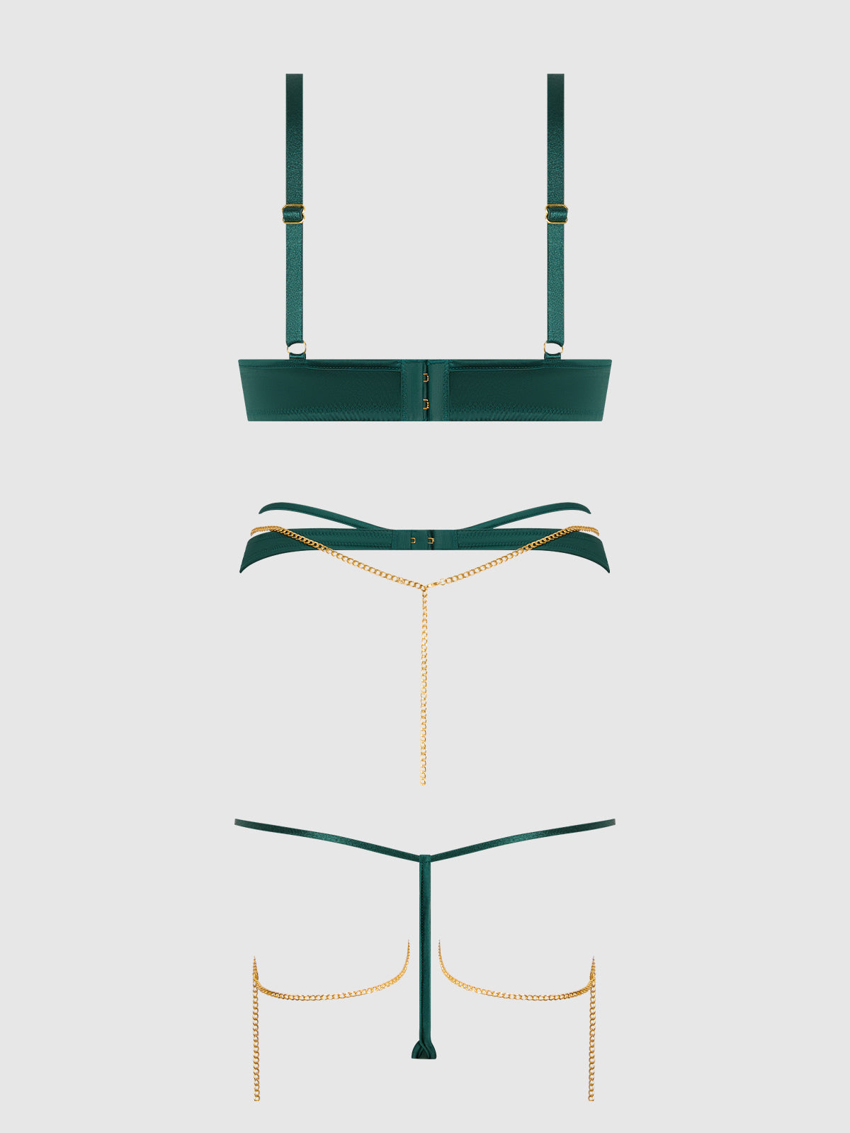 Bellvian™ Evangeline Satin & Chain Push Up Bra Set Emerald