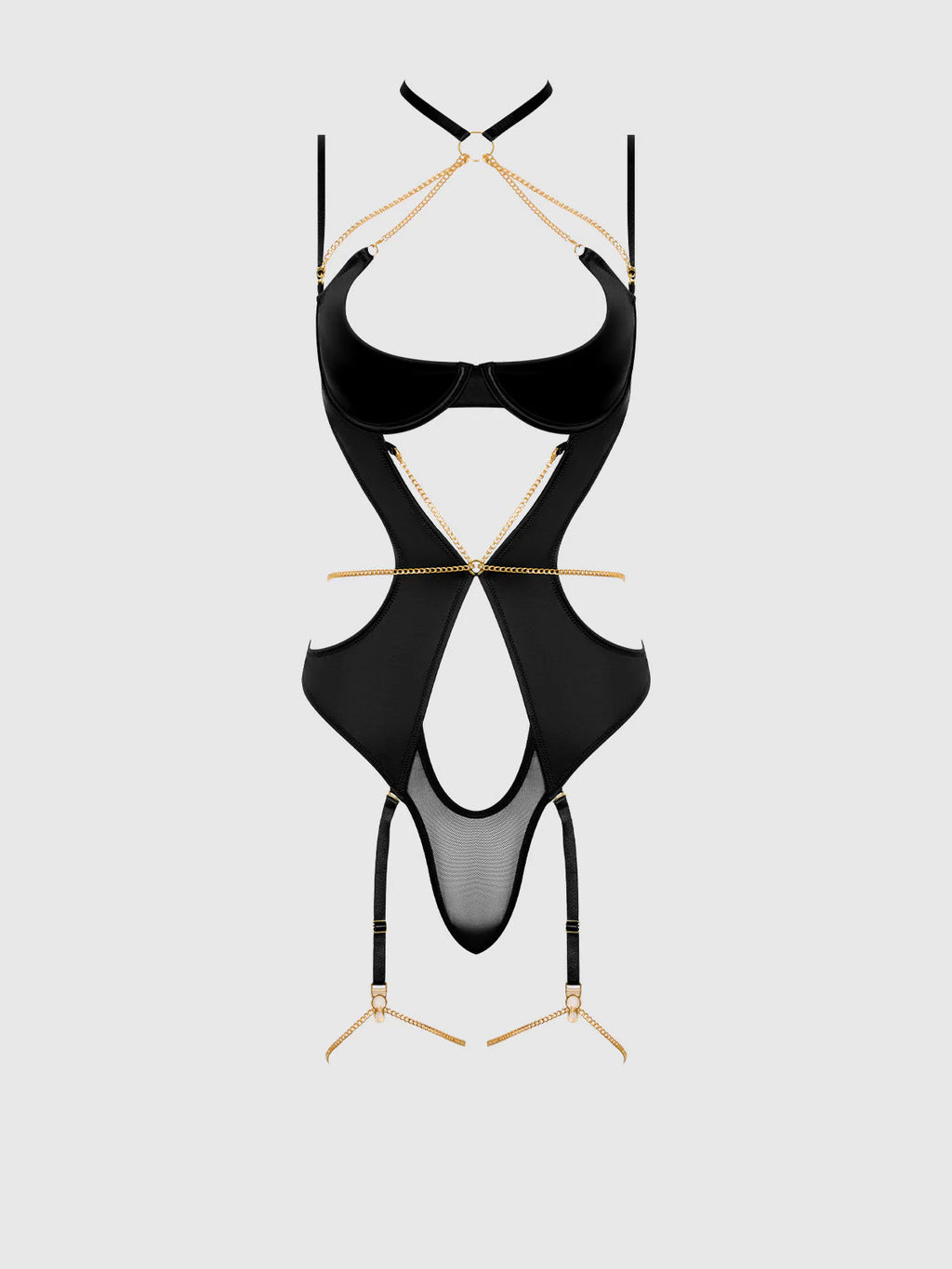 Bellvian™ Evangeline Satin & Chain Halter Teddy Emerald