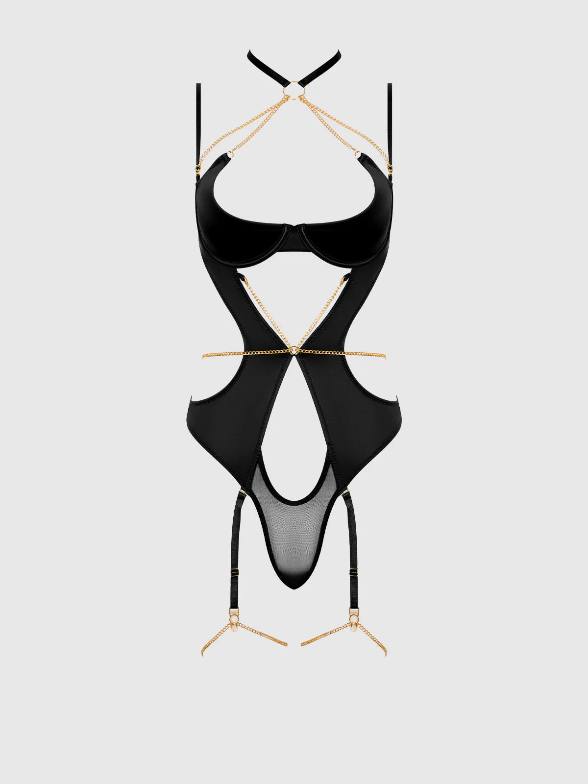 Bellvian™ Evangeline Satin & Chain Halter Teddy Emerald