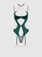 Bellvian™ Evangeline Satin & Chain Halter Teddy Emerald