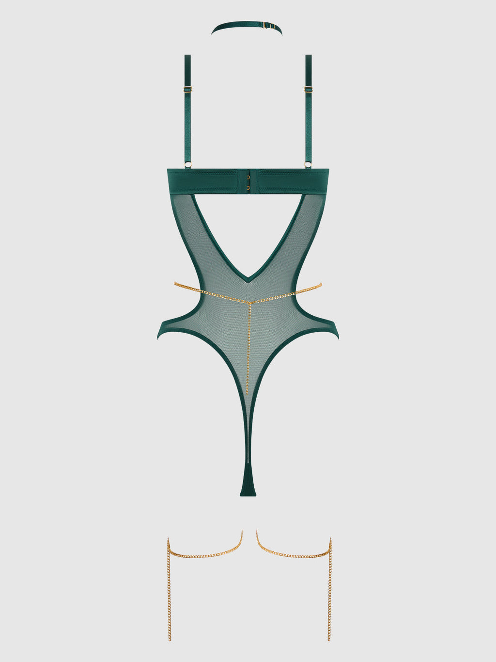 Bellvian™ Evangeline Satin & Chain Halter Teddy Emerald