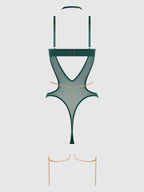 Bellvian™ Evangeline Satin & Chain Halter Teddy Emerald