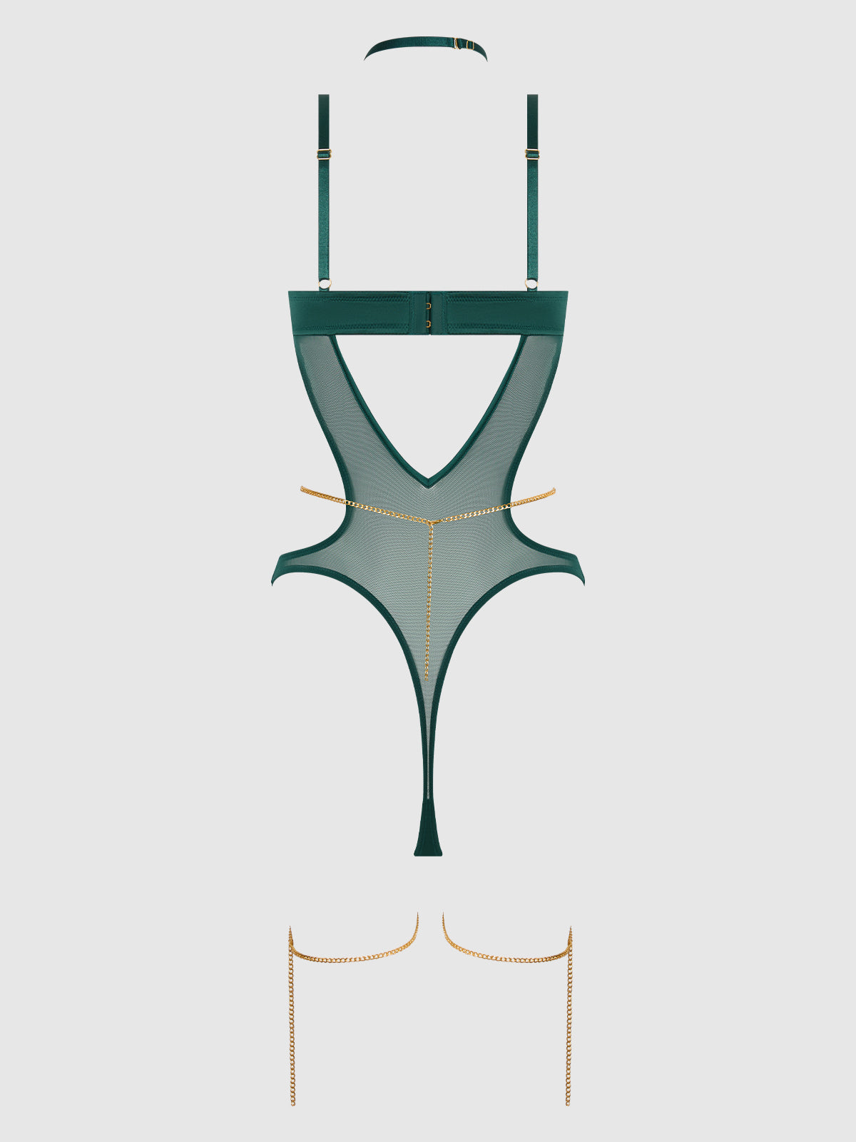 Bellvian™ Evangeline Satin & Chain Halter Teddy Emerald