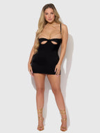 Bellvian™ Evangeline Satin & Chain Open Cup & Back Chemise Set Emerald