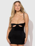 Bellvian™ Evangeline Satin & Chain Open Cup & Back Chemise Set Emerald