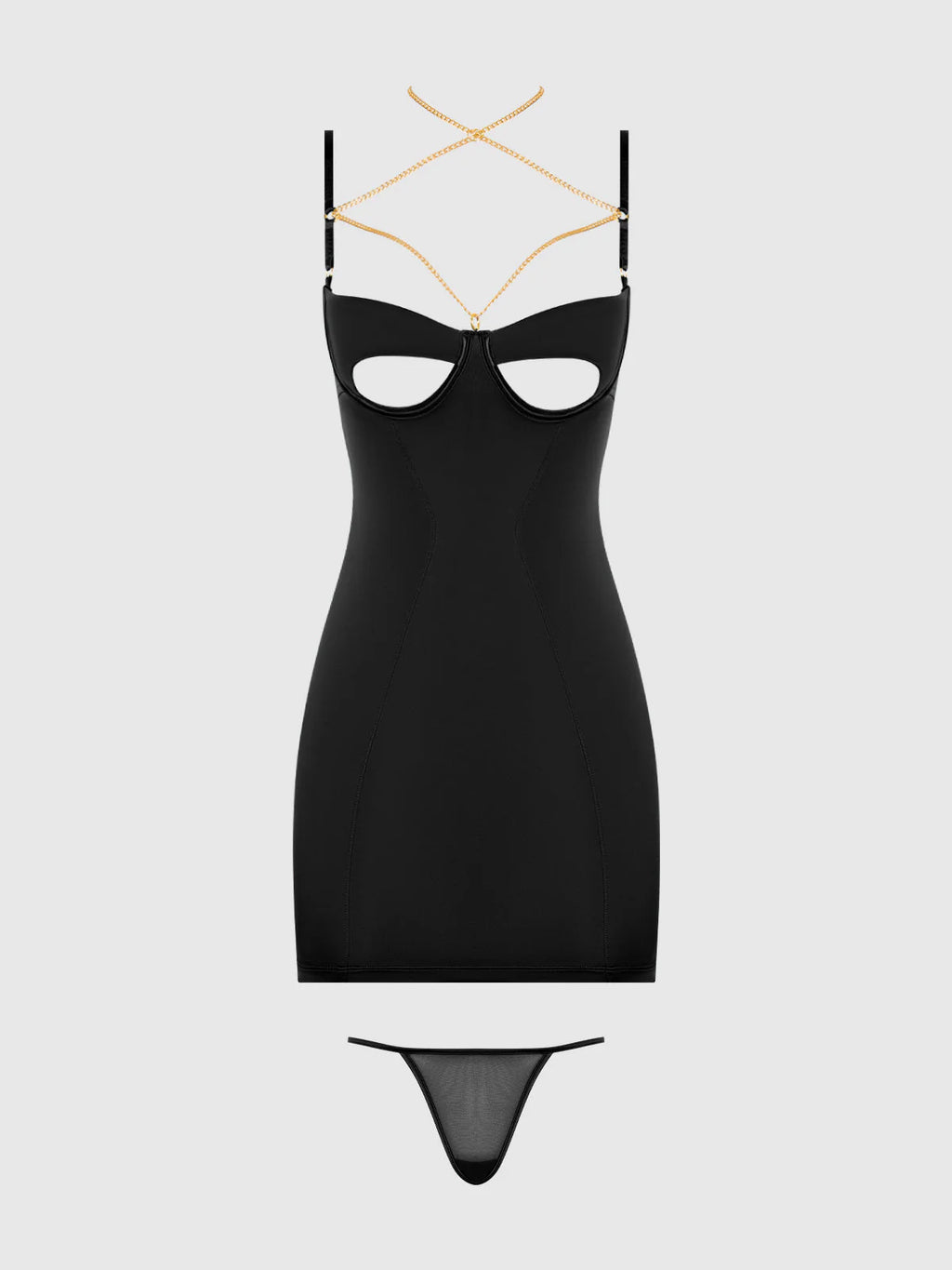 Bellvian™ Evangeline Satin & Chain Open Cup & Back Chemise Set Emerald