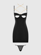 Bellvian™ Evangeline Satin & Chain Open Cup & Back Chemise Set Emerald