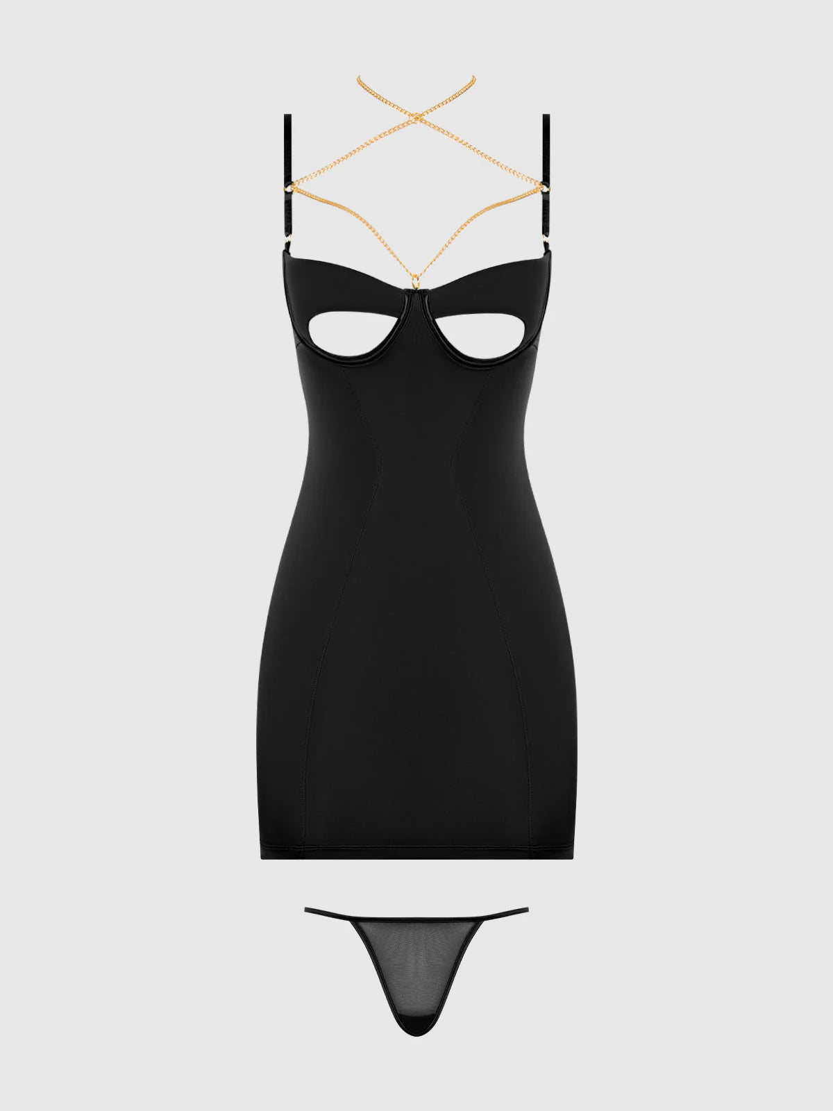 Bellvian™ Evangeline Satin & Chain Open Cup & Back Chemise Set Emerald