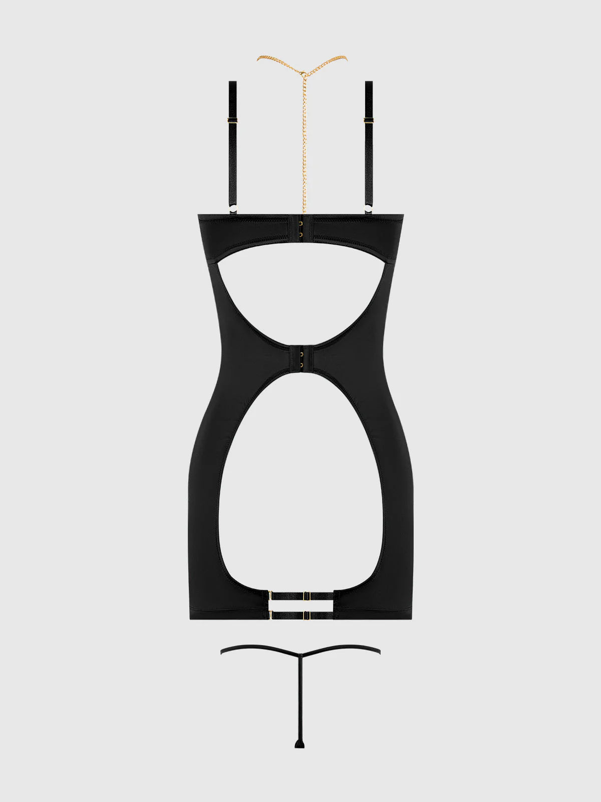 Bellvian™ Evangeline Satin & Chain Open Cup & Back Chemise Set Emerald