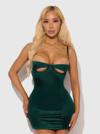 Bellvian™ Evangeline Satin & Chain Open Cup & Back Chemise Set Emerald