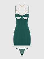Bellvian™ Evangeline Satin & Chain Open Cup & Back Chemise Set Emerald
