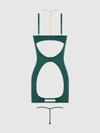 Bellvian™ Evangeline Satin & Chain Open Cup & Back Chemise Set Emerald