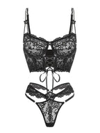 Black Pearls Small Flower Lace Lingerie Set