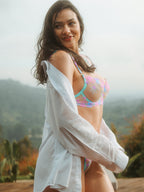 Blue Butterfly Bow Colorful Embroidered Flower Lingerie Set