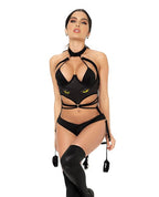 Cat Girl Bodysuit w/Attached Wrist Straps Black
