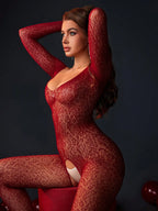 Crimson Kiss Long-Sleeve Bodystocking