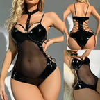 Halter Harness Latex Leotard Bodysuit
