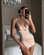 Bellvian™ Peach Blossom Satin Babydoll Set