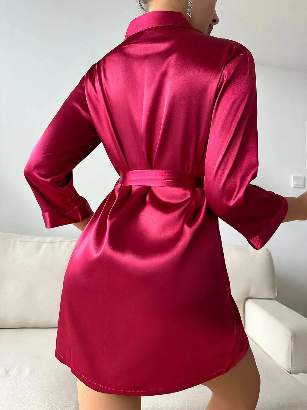 Bellvian™ Sleek Satin Long Sleeve Robe