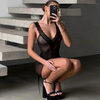 Lace Temptation Sheer Lace-Up Mini Dress