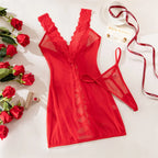 Lace Temptation Sheer Lace-Up Mini Dress