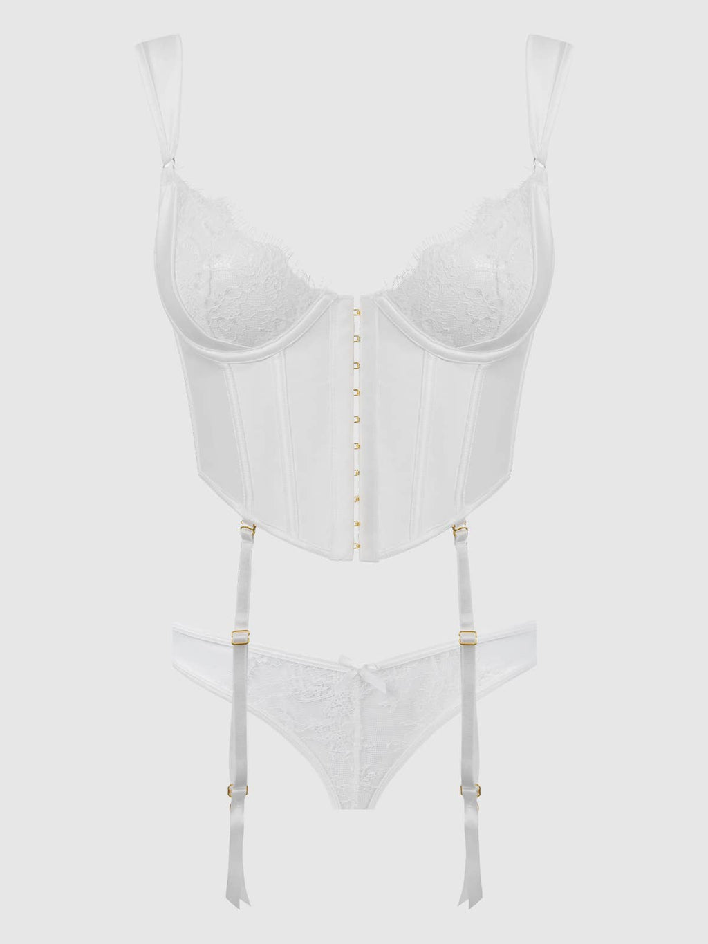 Bridal Satin & Lace Bustier & Backless Hipster Set