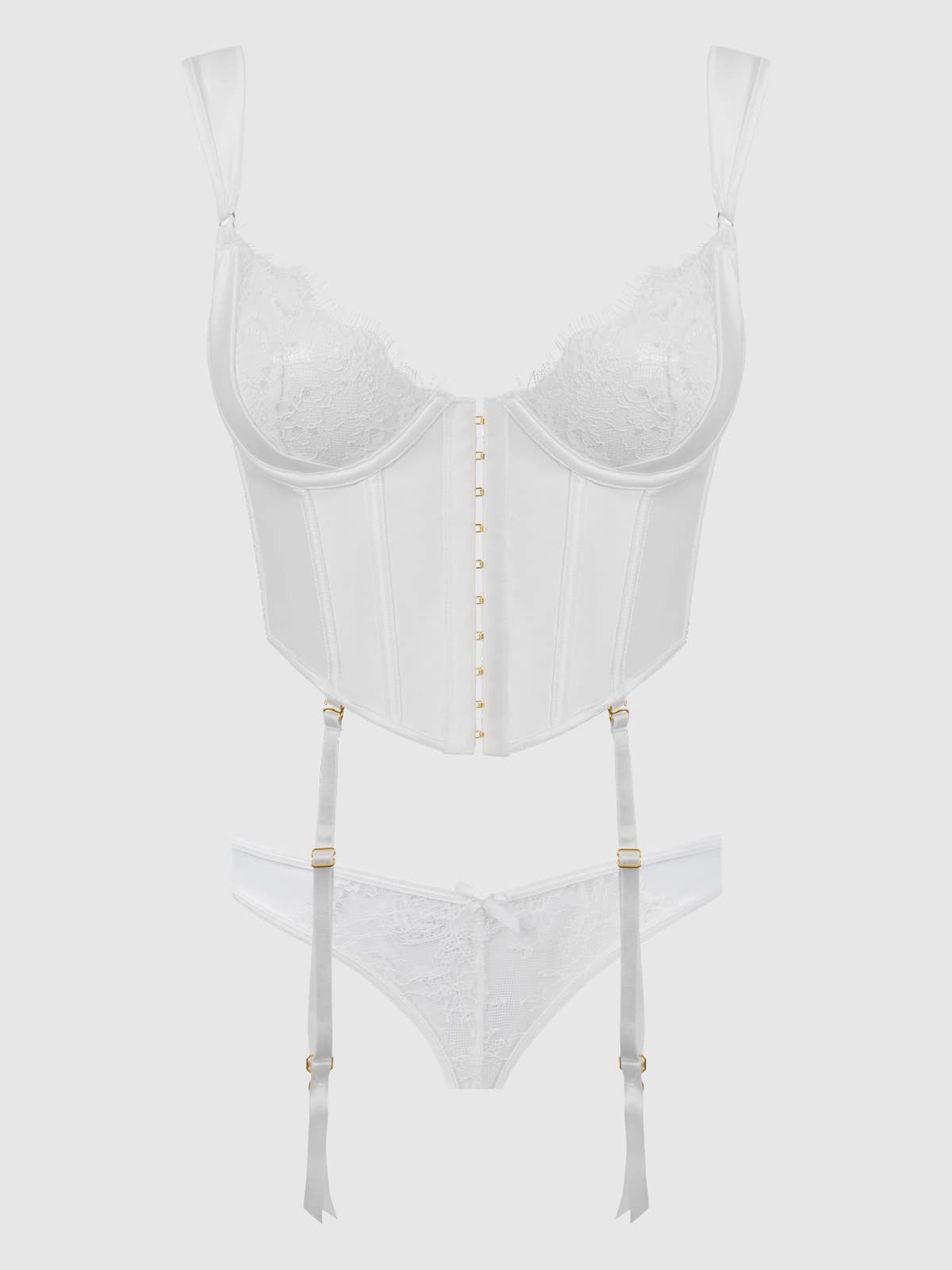 Bridal Satin & Lace Bustier & Backless Hipster Set