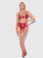 Bellvian™ Rosalie Lace Open-Cup Bra, Garter & G-String Set