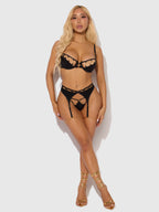 Bellvian™ Evangeline Satin & Chain Push Up Bra Set Emerald