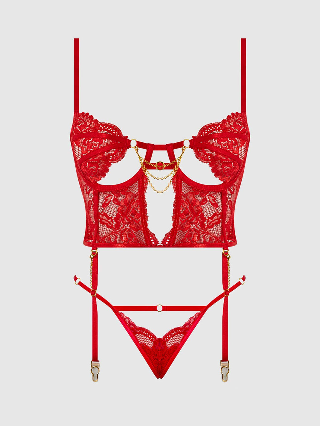 Cecily Lace & Chain Bustier & Backless Hipster Set