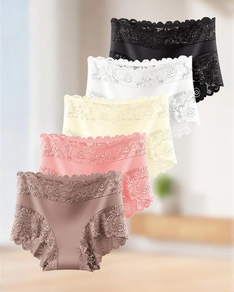 Bellvian 5 pack lace high waisted panties set including black white pink cream and taupe seamless feminine underwear with floral lace body smoothing comfort breathable shaping support and luxury lingerie style for women UK